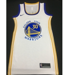 Women Golden Warriors 30 Stephen Curry Dress Stitched Jersey White