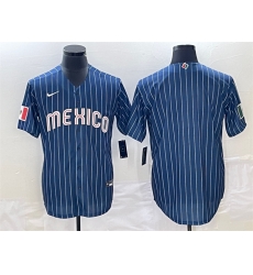 Men Mexico Baseball Blank Navy World Baseball Classic Stitched Jersey