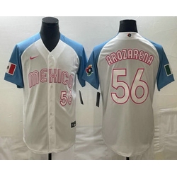 Men's Mexico Baseball #56 Randy Arozarena Number 2023 White Blue World Classic Stitched Jersey1