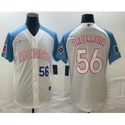 Men's Mexico Baseball #56 Randy Arozarena Number 2023 White Blue World Classic Stitched Jerseys