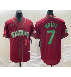 Mens Mexico Baseball #7 Julio Urias Number 2023 Red Green World Baseball Classic Stitched Jersey