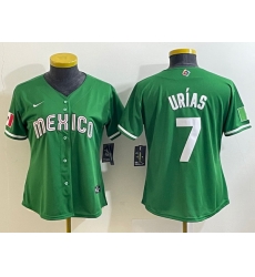 Women's Mexico Baseball #7 Julio Urias Number 2023 Green World Classic Stitched Jersey5