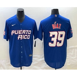 Men's Puerto Rico Baseball #39 Edwin Diaz 2023 Blue World Baseball Classic Stitched Jersey