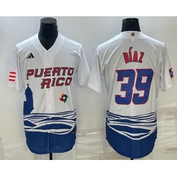 Men's Puerto Rico Baseball #39 Edwin Diaz 2023 White World Baseball Classic Stitched Jerseys