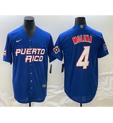 Men's Puerto Rico Baseball #4 Yadier Molina 2023 Blue World Baseball Classic Stitched Jerseys