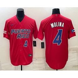 Men's Puerto Rico Baseball #4 Yadier Molina Number 2023 Red World Baseball Classic Stitched Jersey