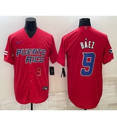 Men's Puerto Rico Baseball #9 Javier Baez Number 2023 Red World Baseball Classic Stitched Jersey