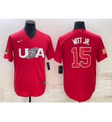 Men USA Baseball #15 Bobby Witt Jr 2023 Red World Baseball Classic Stitched Jersey