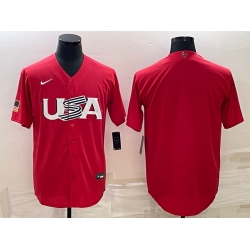 Men USA Baseball Blank 2023 Red World Baseball Classic Stitched Jersey