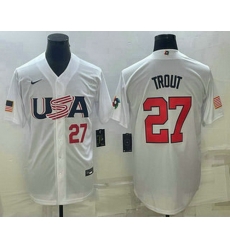 Mens USA Baseball #27 Mike Trout Number 2023 White World Baseball Classic Replica Stitched Jersey