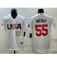 Men's USA Baseball #55 Ryan Pressly Number 2023 White World Baseball Classic Stitched Jersey