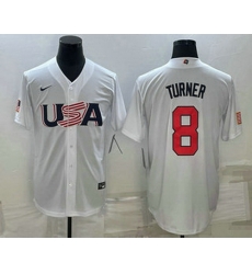 Men's USA Baseball #8 Trea Turner 2023 White World Baseball Classic Stitched Jersey