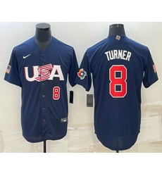 Men's USA Baseball #8 Trea Turner Number 2023 Navy World Baseball Classic Stitched Jerseys