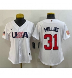 Womens USA Baseball 31 Cedric Mullins 2023 White World Classic Stitched Jersey