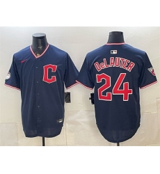 Men Cleveland Guardians 24 Chase DeLauter Navy Limited Stitched Baseball Jersey Men Cleveland Guardians 24 Chase DeLauter Navy Limited Stitched Baseball Jersey