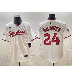 Men Cleveland Guardians 24 Chase DeLauter White Home Limited Stitched Baseball Jersey Men Cleveland Guardians 24 Chase DeLauter White Home Limited Stitched Baseball Jersey