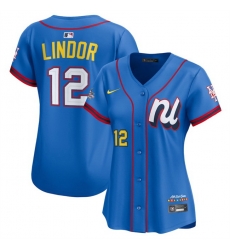 Women National League 12 Francisco Lindor Blue 2025 All Star Edition Limited Stitched Baseball Jersey 
