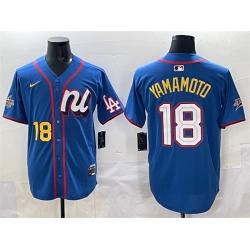 Men National League 18 Yoshinobu Yamamoto Blue 2025 All Star Edition Limited Stitched Baseball Jersey