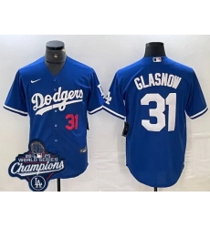 Men Los Angeles Dodgers 31 Tyler Glasnow Cool Base 2025 World Champions Stitched Baseball Jersey Blue Men Los Angeles Dodgers 31 Tyler Glasnow Cool Base 2025 World Champions Stitched Baseball Jersey Blue