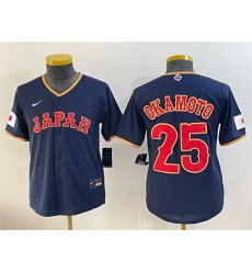 Youth Japan Baseball 25 Kazuma Okamoto Navy 2026 World Baseball Classic Road Stadium Stitched Baseball Jersey Youth Japan Baseball 25 Kazuma Okamoto Navy 2026 World Baseball Classic Road Stadium Stitched Baseball Jersey