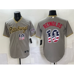 Men Pittsburgh Pirates  10 Bryan Reynolds Grey USA 250 Fourth of July Stitched Baseball Jersey