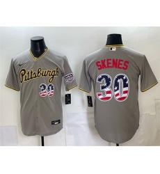 Men Pittsburgh Pirates 30 Paul Skenes Grey USA 250 Fourth of July Stitched Baseball Jersey Men Pittsburgh Pirates 30 Paul Skenes Grey USA 250 Fourth of July Stitched Baseball Jersey