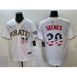 Men Pittsburgh Pirates  30 Paul Skenes White USA 250 Fourth of July Stitched Baseball Jersey