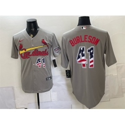Men St  Louis Cardinals  41 Alec Burleson Grey USA 250 Fourth of July Stitched Baseball Jersey