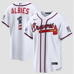 Men Atlanta Braves  1 Ozzie Albies White 2026 All Star Edition Stars   Stripes Stadium Pick A Player Stitched Baseball Jersey